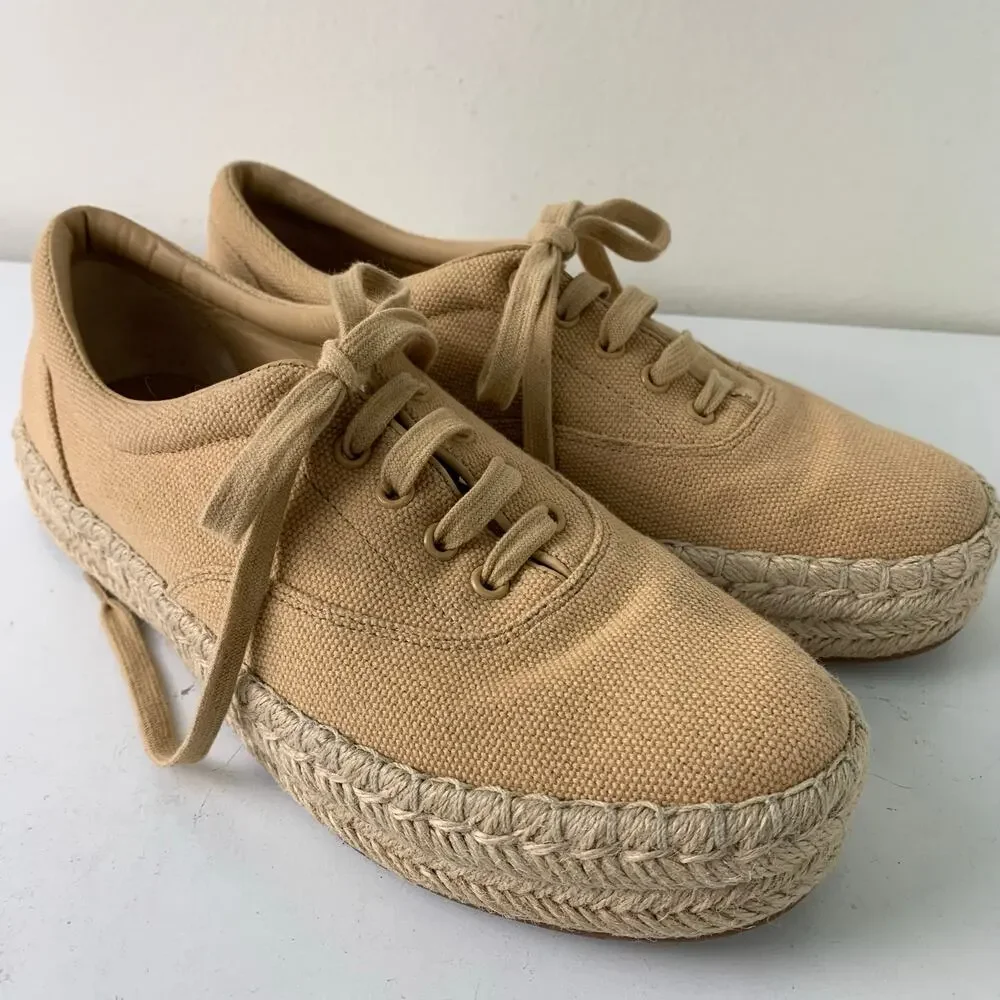 Vince Size 8 Women's Ursa Organic Canvas Espadrille Platform Sneakers Shoes